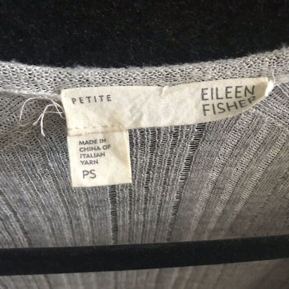 Eileen Fisher Cardigan Petite Small PS Grey Ribbed Lightweight 3/4 Sleeve Linen* - Picture 2 of 11